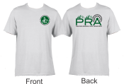 White T-shirt printed with PRA logo
