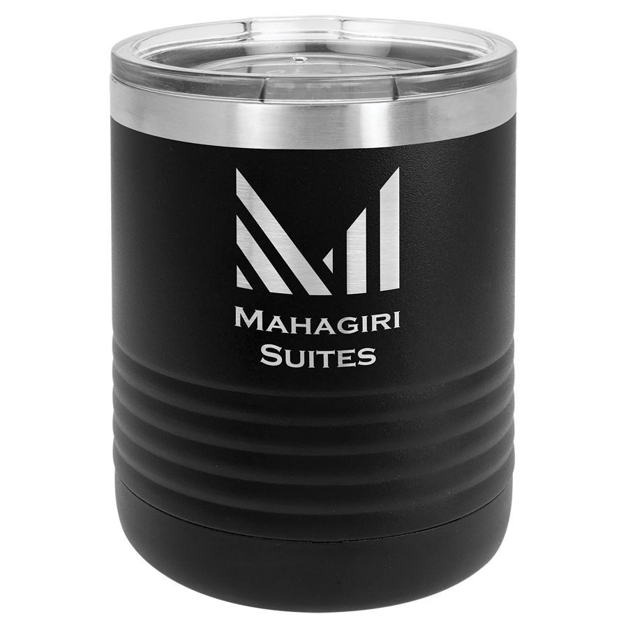 10 oz Powder Coated Black Stainless Steel Polar Camel insulated tumbler.  Customizable with your personal image or saying.