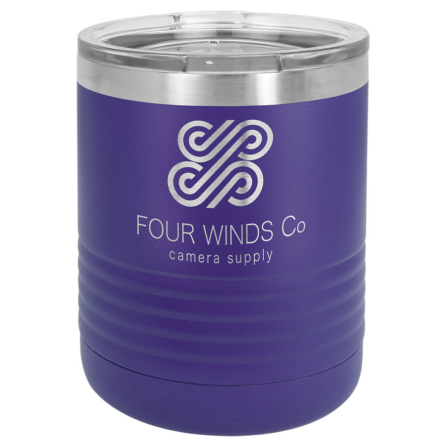 10 oz Powder Coated Purple Stainless Steel Polar Camel insulated tumbler.  Customizable with your personal image or saying.