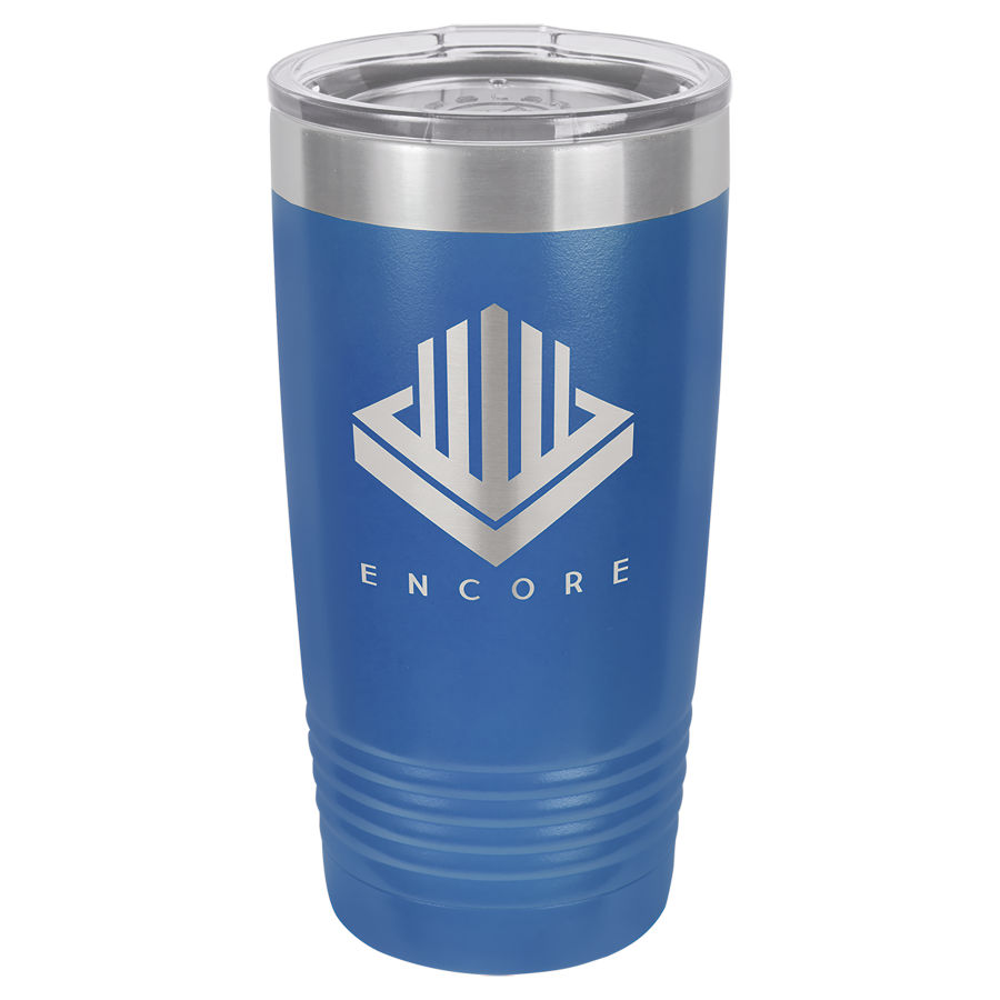 20 oz Blue Powder coated Stainless Steel Polar Camel insulated tumbler.  Customizable with your personal image or saying.