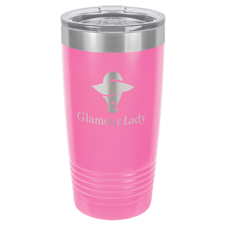 20 oz Pink Powder coated Stainless Steel Polar Camel insulated tumbler.  Customizable with your personal image or saying.