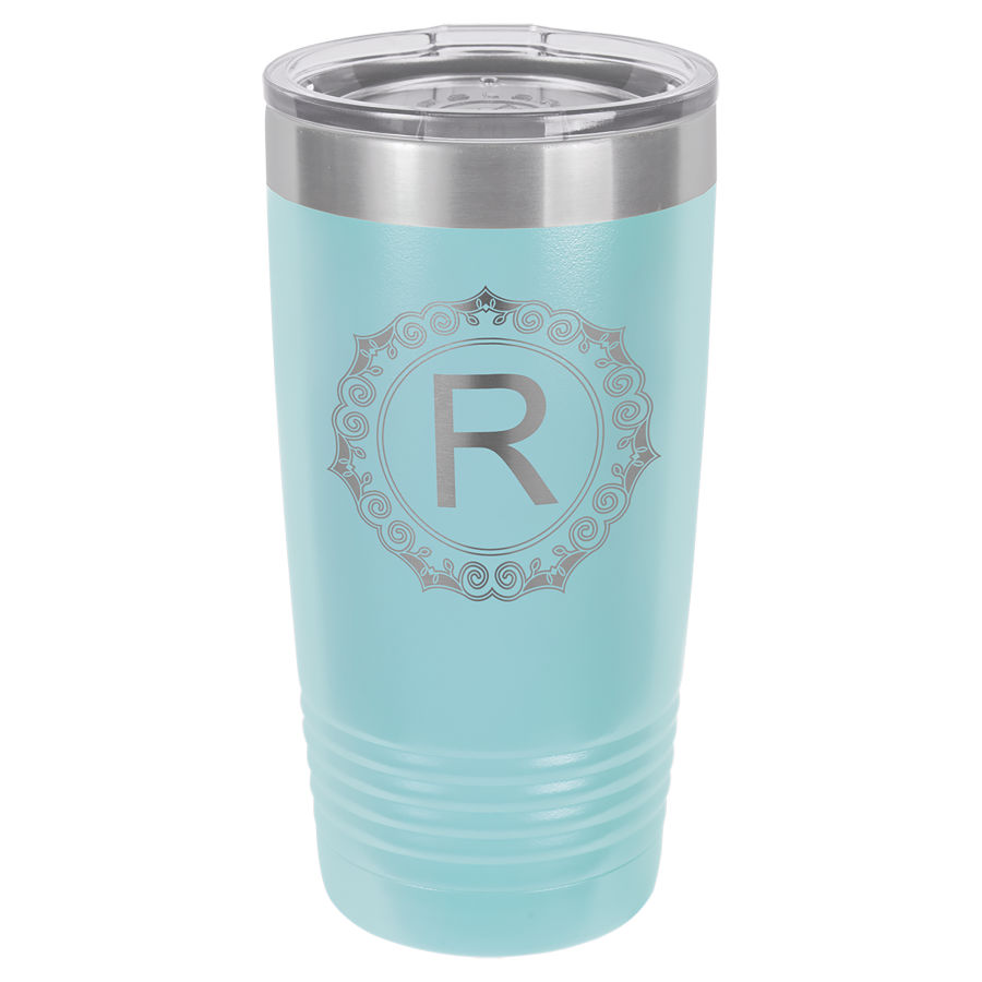 20 oz Light Blue Powder coated Stainless Steel Polar Camel insulated tumbler.  Customizable with your personal image or saying.