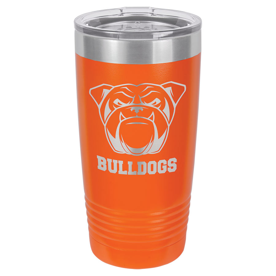 20 oz Orange Powder coated Stainless Steel Polar Camel insulated tumbler.  Customizable with your personal image or saying.