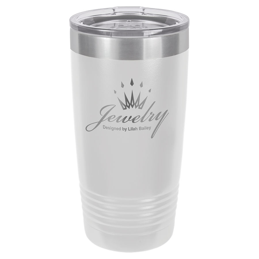 20 oz White Powder coated Stainless Steel Polar Camel insulated tumbler.  Customizable with your personal image or saying.