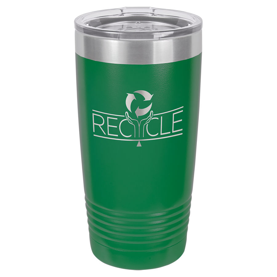 20 oz Green Powder coated Stainless Steel Polar Camel insulated tumbler.  Customizable with your personal image or saying.