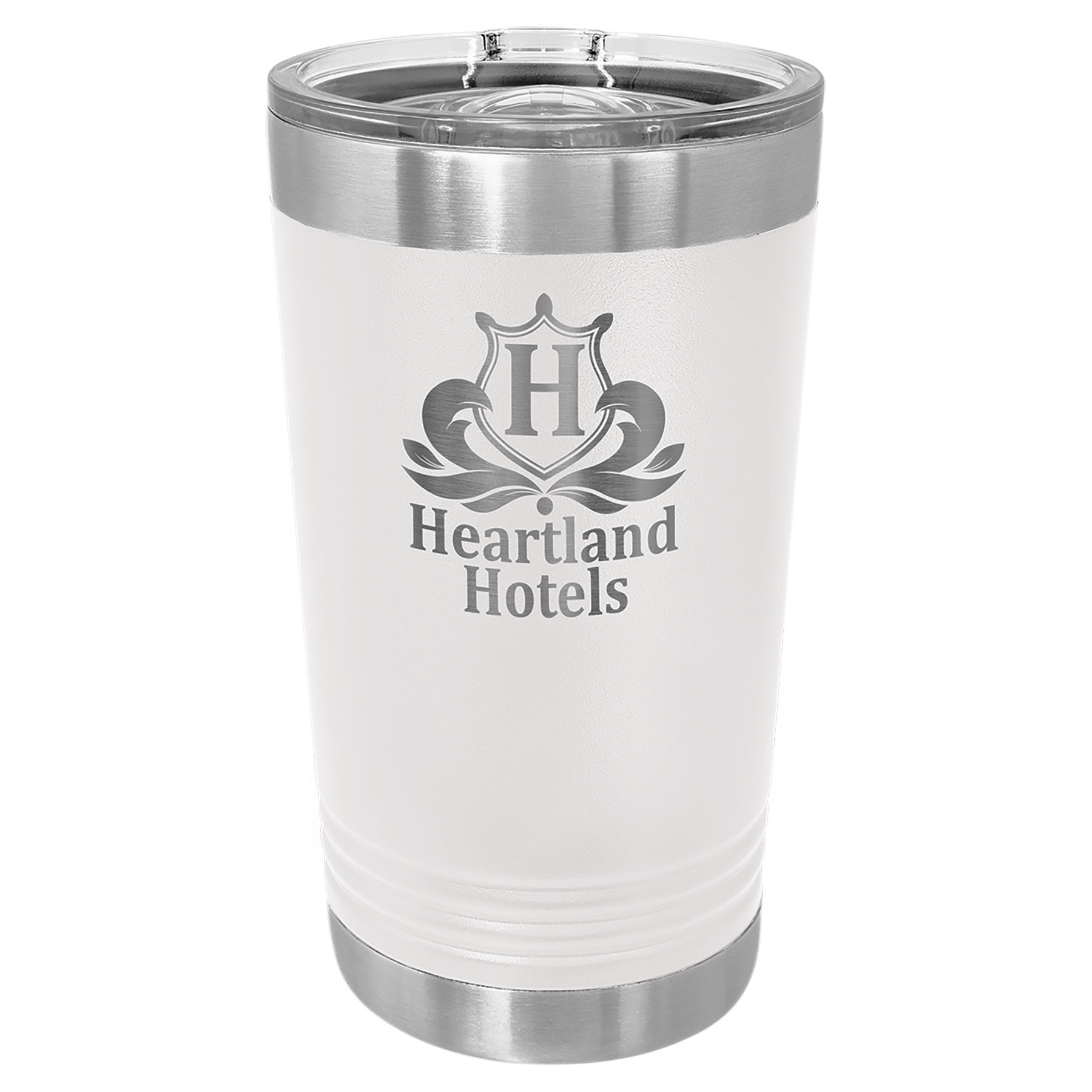 16 oz. White Stainless Steel Polar Camel Pint with Slider Lid.  Customizable with your personal image or saying.