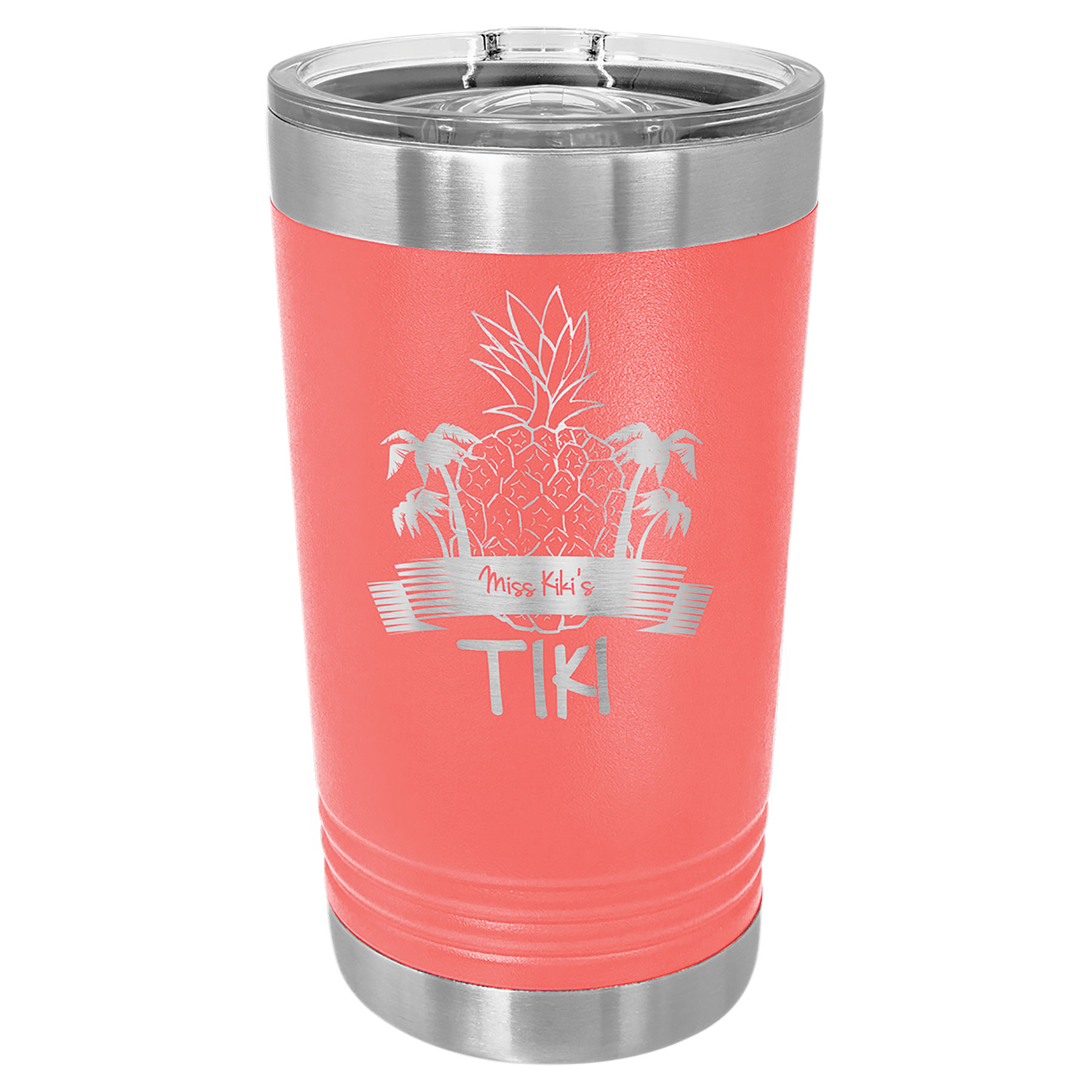 16 oz. Coral Stainless Steel Polar Camel Pint with Slider Lid.  Customizable with your personal image or saying.