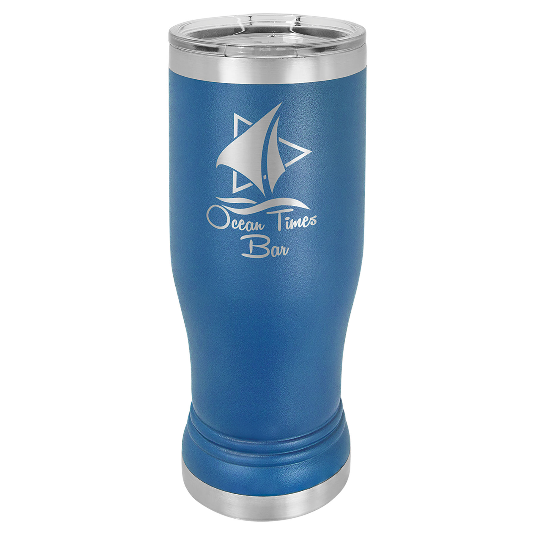 14 oz. Blue Stainless Steel Polar Camel Pilsner.  Customizable with your personal image or saying.