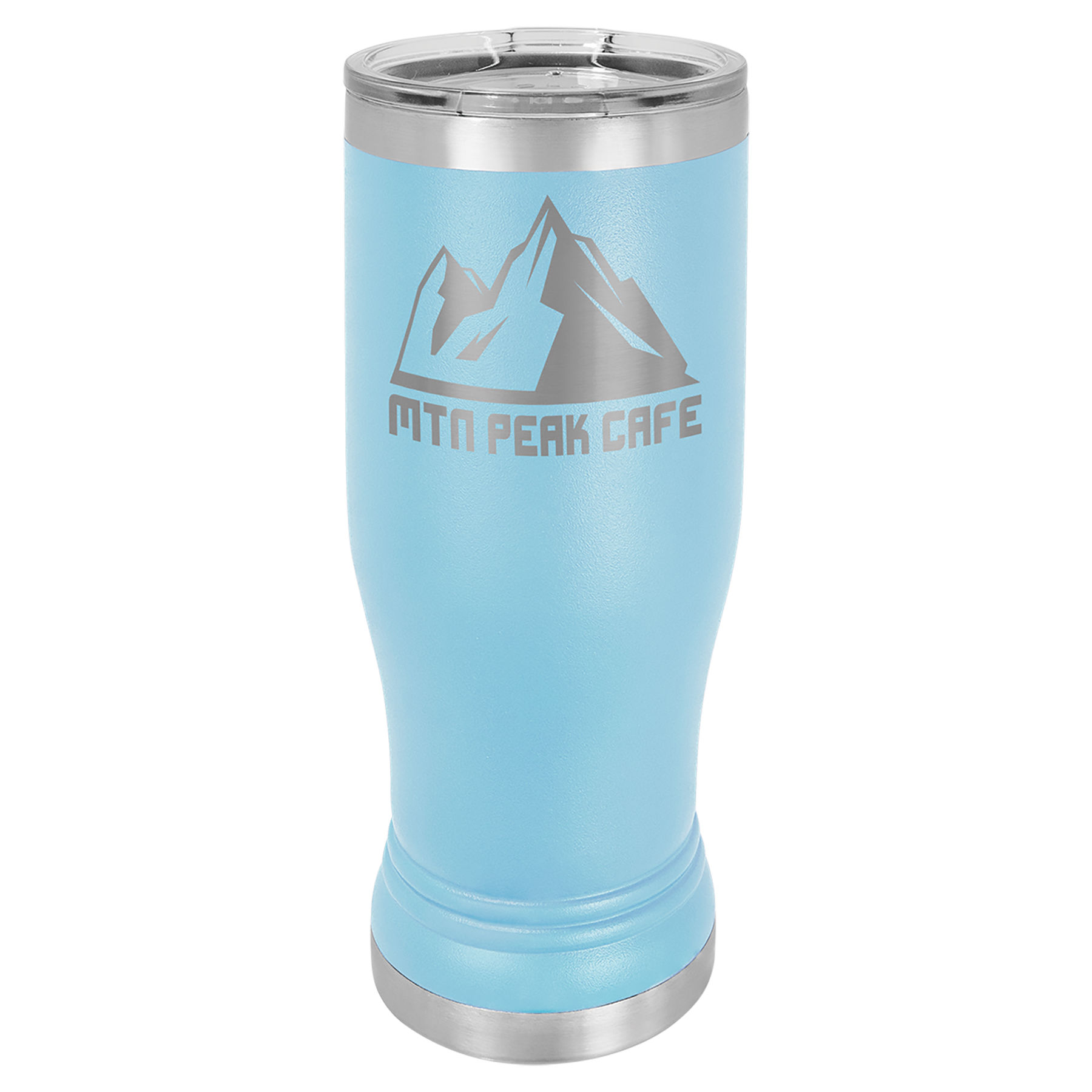 14 oz. Light Blue Stainless Steel Polar Camel Pilsner.  Customizable with your personal image or saying.