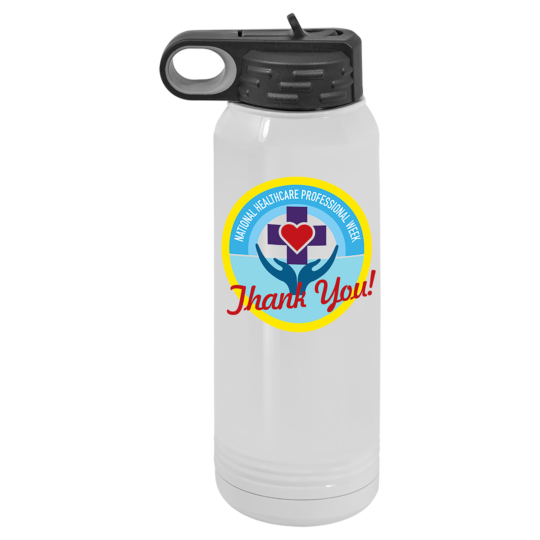 30 oz. White Stainless Steel Full Color Imprintable Insulated Water Bottler.  Customizable with your personal image or saying.