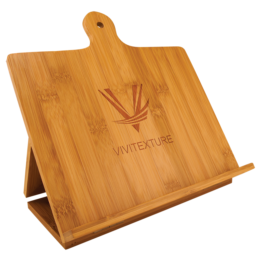 Customize this 10 1/4" x 10 1/4" Bamboo Standing Chef's Easel with your company logo or personal saying.