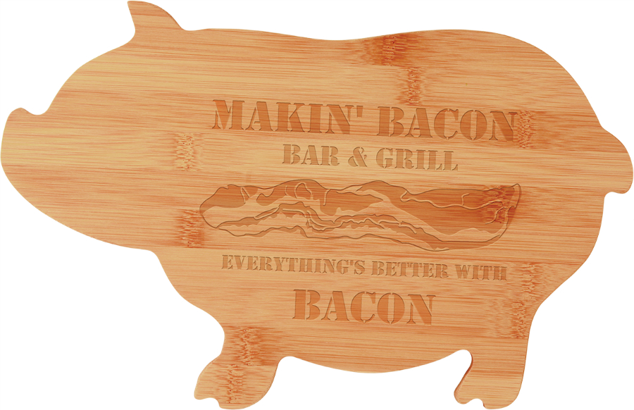 Customize this 13 3/4" x 8 3/4" Bamboo Pig Shaped Cutting Board with your company logo or personal saying.