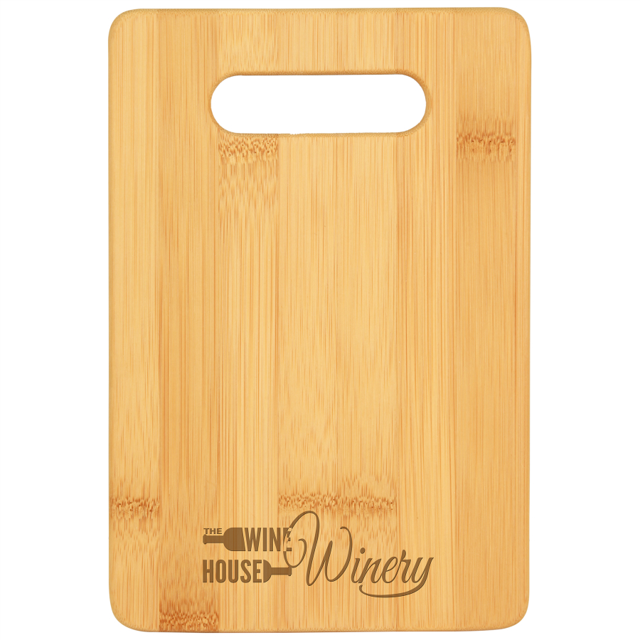 Customize this 9" x 6" Bamboo Bar Cutting Board with your company logo or personal saying.
