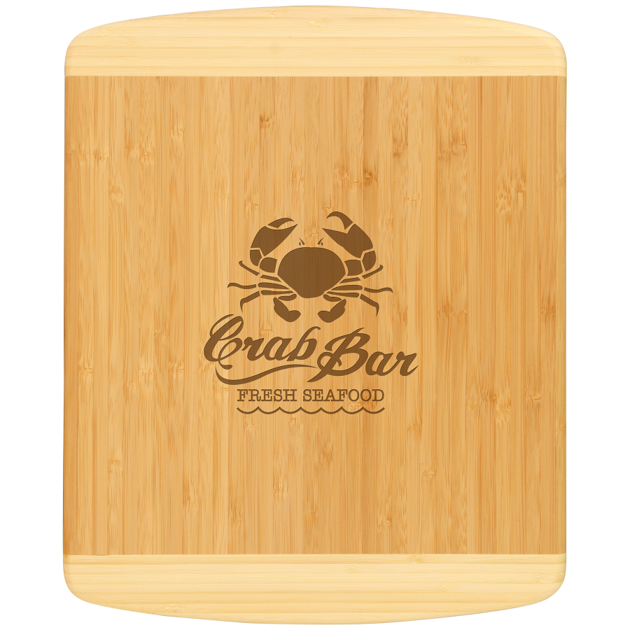 Customize this 13 1/2" x 11 1/2" Bamboo 2-Tone Cutting Boardwith your company logo or personal saying.