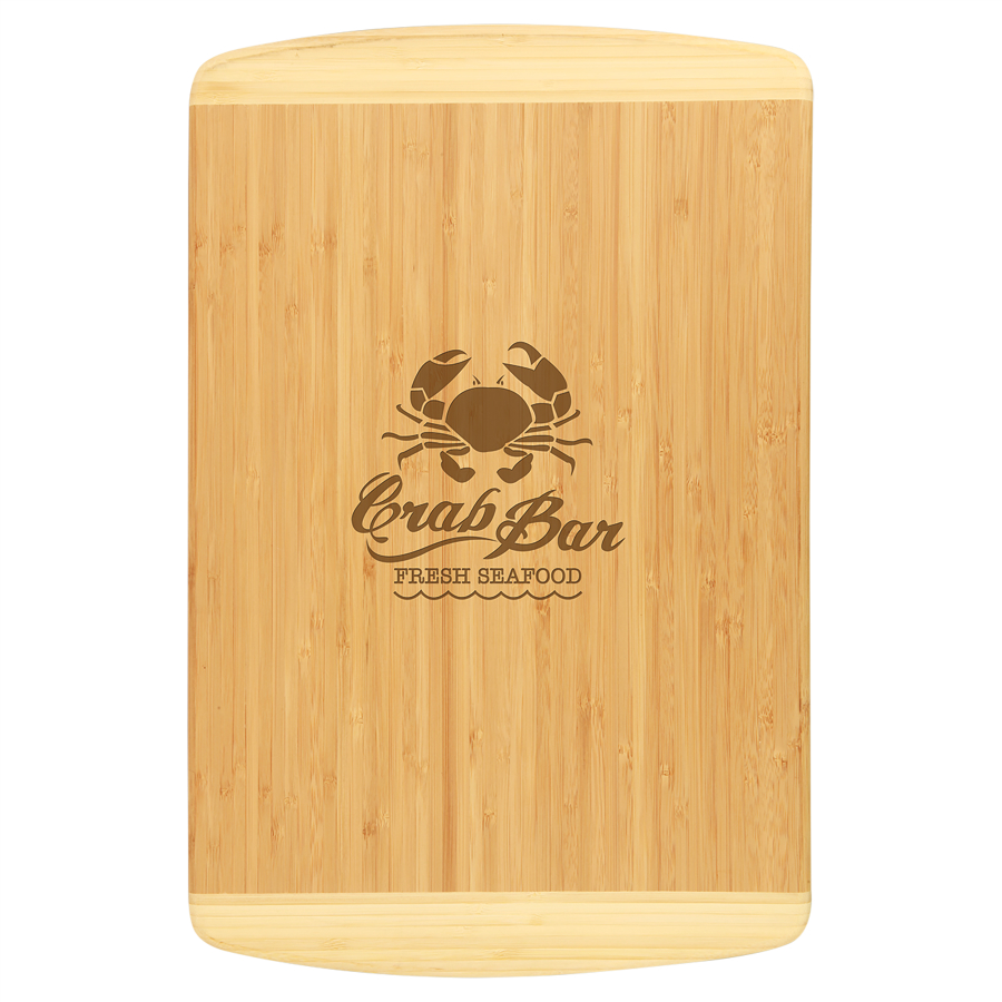 Customize this 18" x 12" Bamboo 2-Tone Cutting Board with your company logo or personal saying.