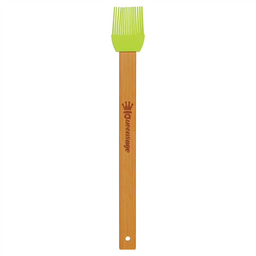 11 3/4" Green Silicone Baster Brush with Bamboo Handle with your company logo or personal saying.