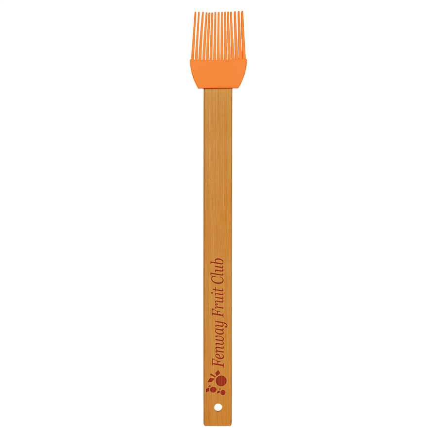 11 3/4" Orange Silicone Baster Brush with Bamboo Handle with your company logo or personal saying.