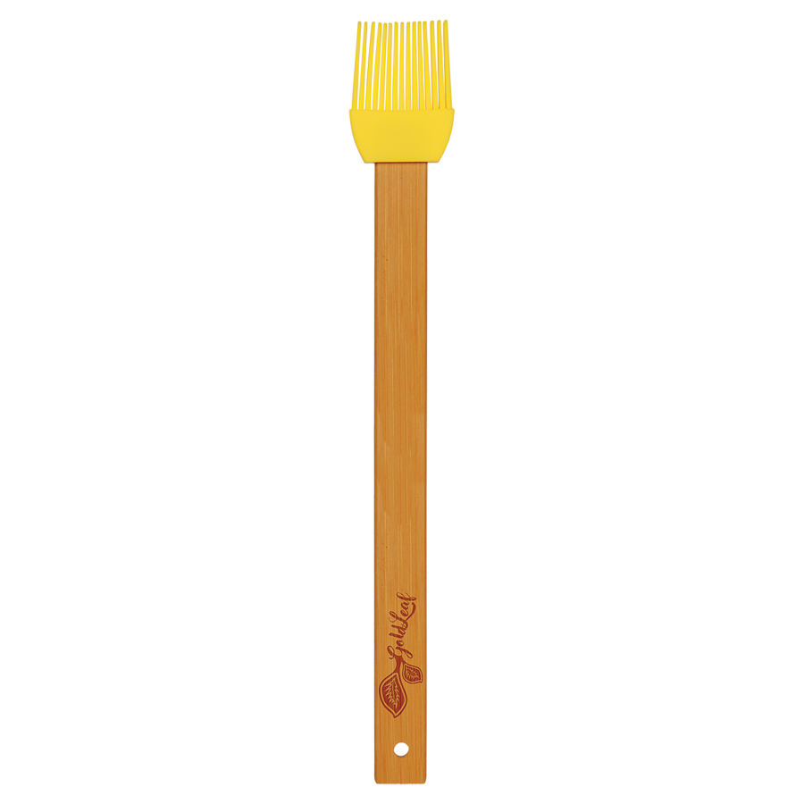 11 3/4" Yellow Silicone Baster Brush with Bamboo Handle with your company logo or personal saying.