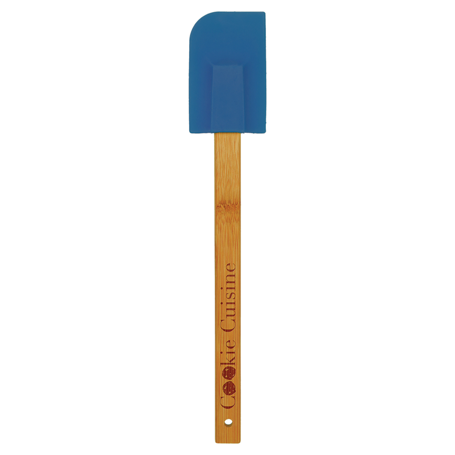 11 3/4" Blue Silicone Spatula with Bamboo Handle with your company logo or personal saying.