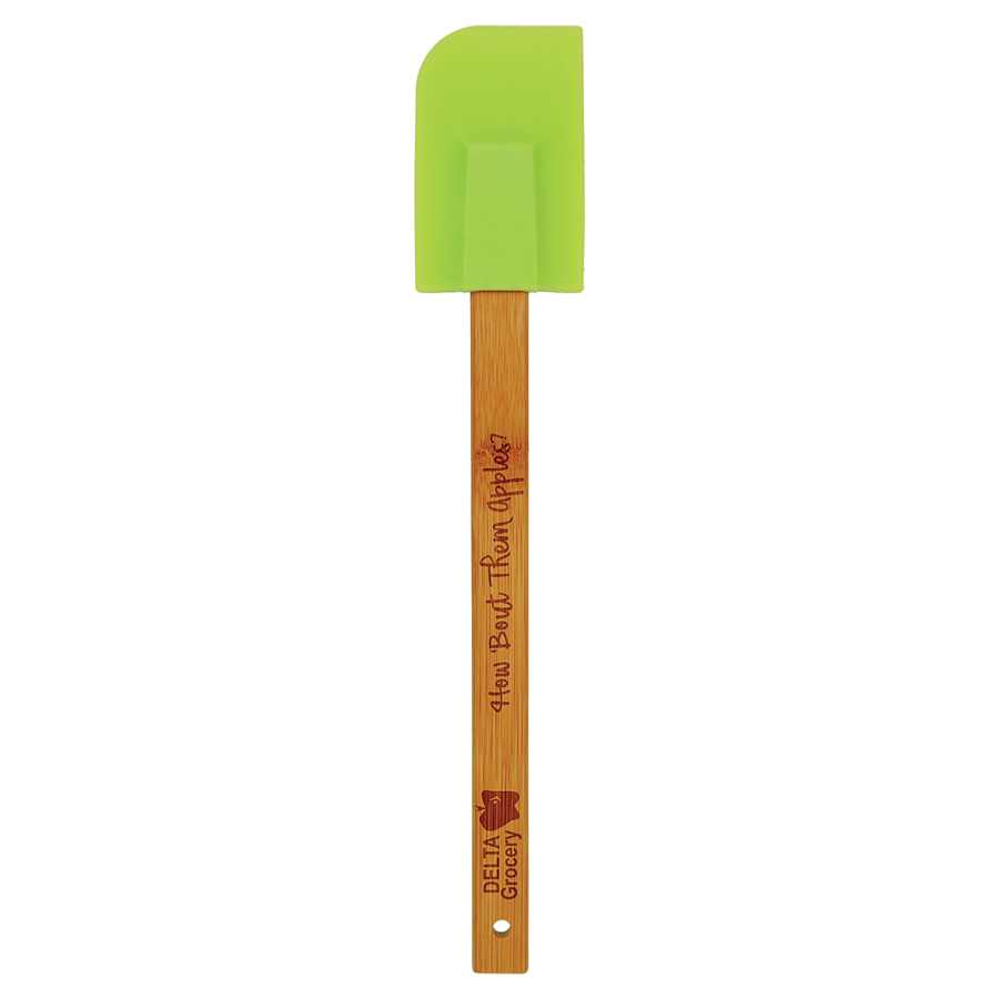 11 3/4" Green Silicone Spatula with Bamboo Handle with your company logo or personal saying.