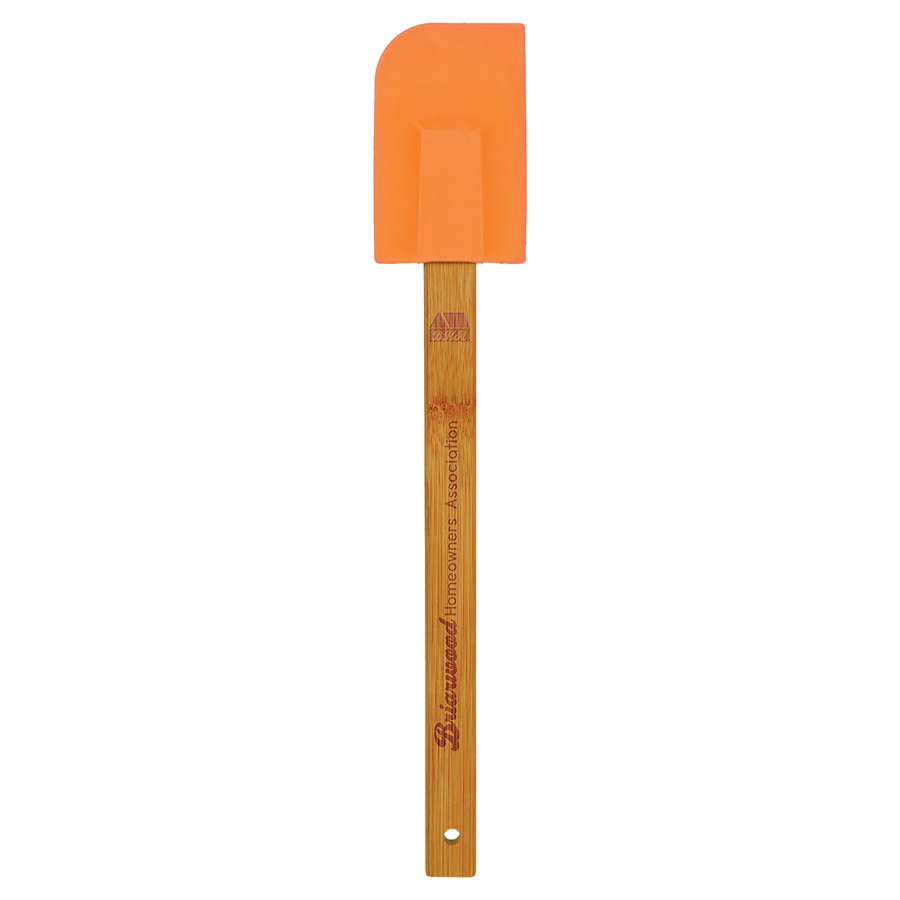 11 3/4" Orange Silicone Spatula with Bamboo Handle with your company logo or personal saying.