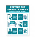 Petersen Specialty - 5.875" x 7.875" Personal Hygiene Guideline wall sign for COVID-19 to prevent the spread of germs. This and more ready-made coronavirus guideline signs available now. Order Today!