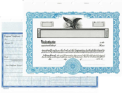 Blank corporate stock certificates. Easy to fill in the blanks from your software or hand write the information.