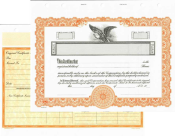 Blank corporate stock certificates. Easy to fill in the blanks from your software or hand write the information.