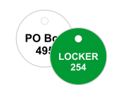 Petersen Specialty - Engraved 1-1/2" round plastic tag for control boxes/panels, machine equipment and industrial uses. Customize text, color and easy install options for your needs. Durable for indoors and outdoors. Order today!