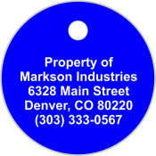 Petersen Specialty - Engraved 2" round plastic tag for control boxes/panels, machine equipment and industrial uses. Customize text, color and easy install options for your needs. Durable for indoors and outdoors. Order today!