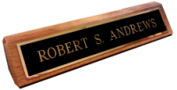 2" x 10" Black Brass Nameplate on Wooden Desk Base