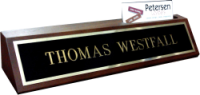 2" x 10" Black Brass Nameplate on Wooden Base w/Business Card Slot